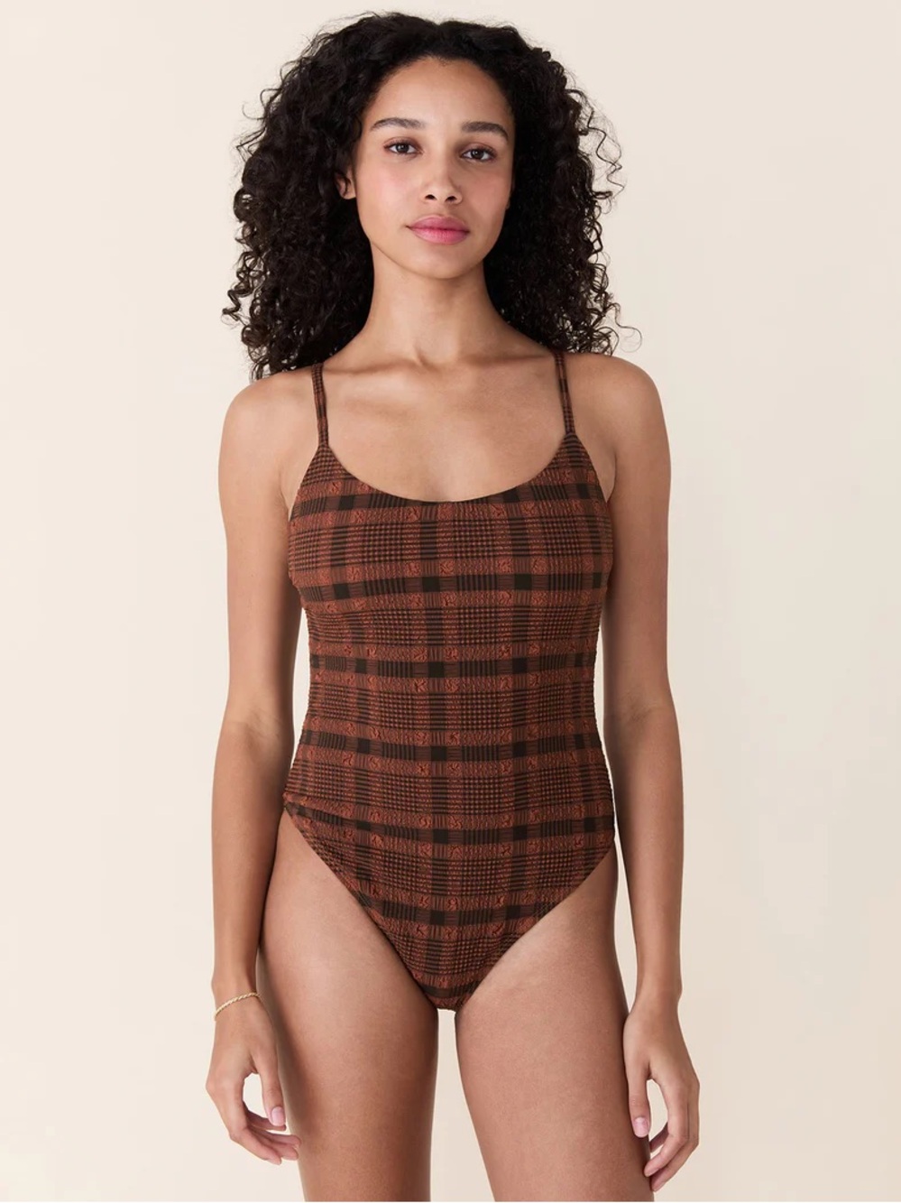 Andie Amalfi Brown Plaid Scoop-Neck One-Piece Swimsuit